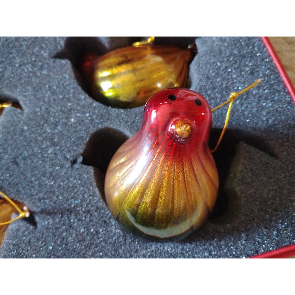 Handblown Art Glass Bird Ornaments Spun Glass Branches Inside 4.5" Set of 6 - Picture 3 of 6